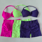 Women’s 2-Piece Seamless Gym Set – Strappy Yoga Bra & High-Waist Scrunch Shorts Workout Suit thumbnail 2