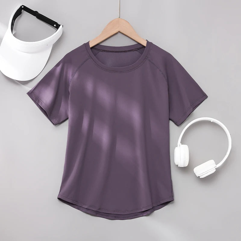 DRUR Women’s Breathable Yoga & Gym T-Shirt – Quick Dry Short Sleeve Workout Top