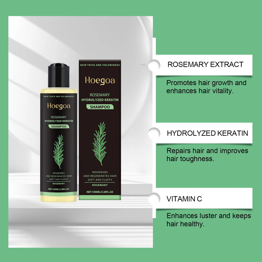 3pcs Rosemary Hair Growth Shampoo Set 100ml – Thickening Hydrolyzed Keratin Formula for Dry, Frizzy & Damaged Hair