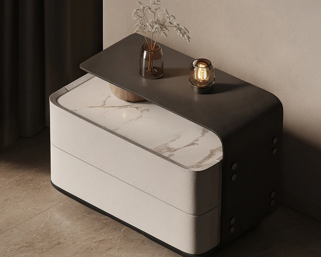 Nordic Minimalist Bedside Table with Storage Drawers – Modern Glamour Nightstand for Bedroom