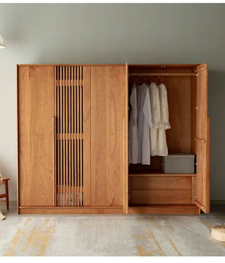 Luxury Modern Wooden Wardrobe with Sliding Doors and Storage Drawers – Nordic Style Bedroom Closet Furniture