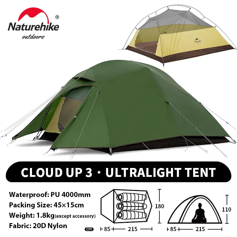 Naturehike Upgraded Cloud Up 3-Person Tent – Ultralight, Waterproof & Built for Every Adventure