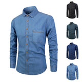 Men’s Autumn Cotton-Blend Denim Shirt – Casual Long Sleeve Button-Up with Single Pocket thumbnail 5