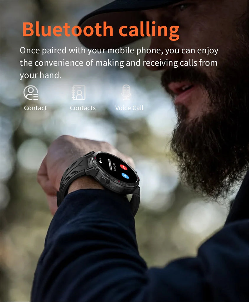 Outdoor Sports Smartwatch for Men – GPS, 1.56-inch AMOLED, 5ATM Waterproof, 650mAh Battery, Compass & HD Call