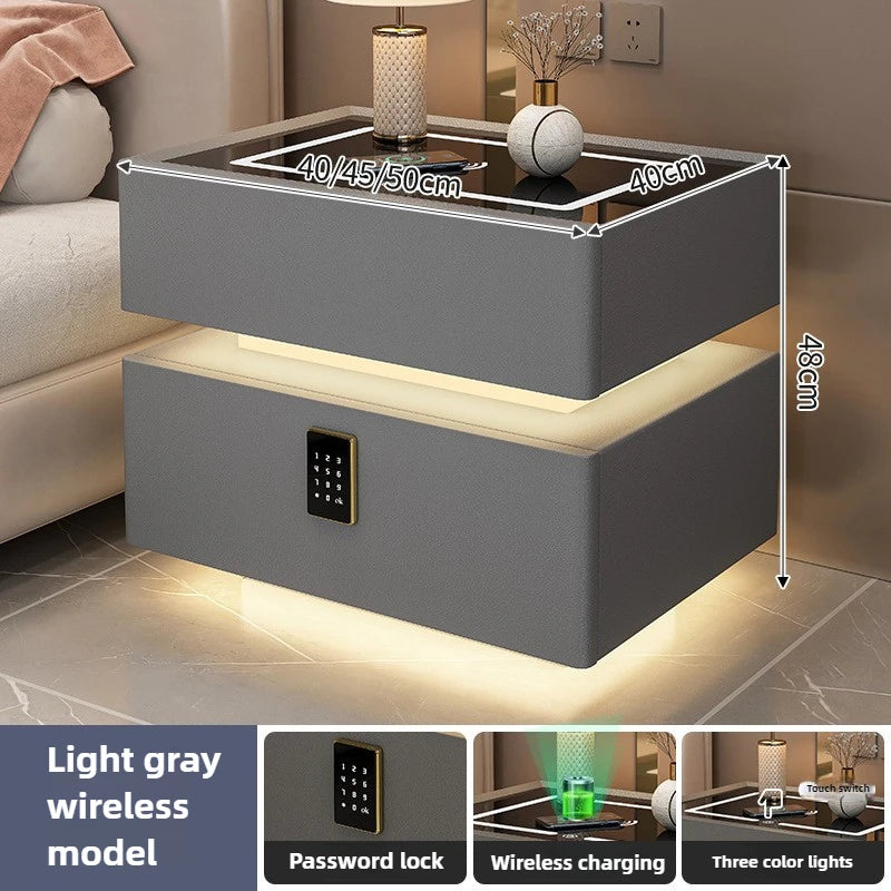 Modern Smart Suspension Bedside Table with Wireless Charging – Minimalist Solid Wood Nightstand
