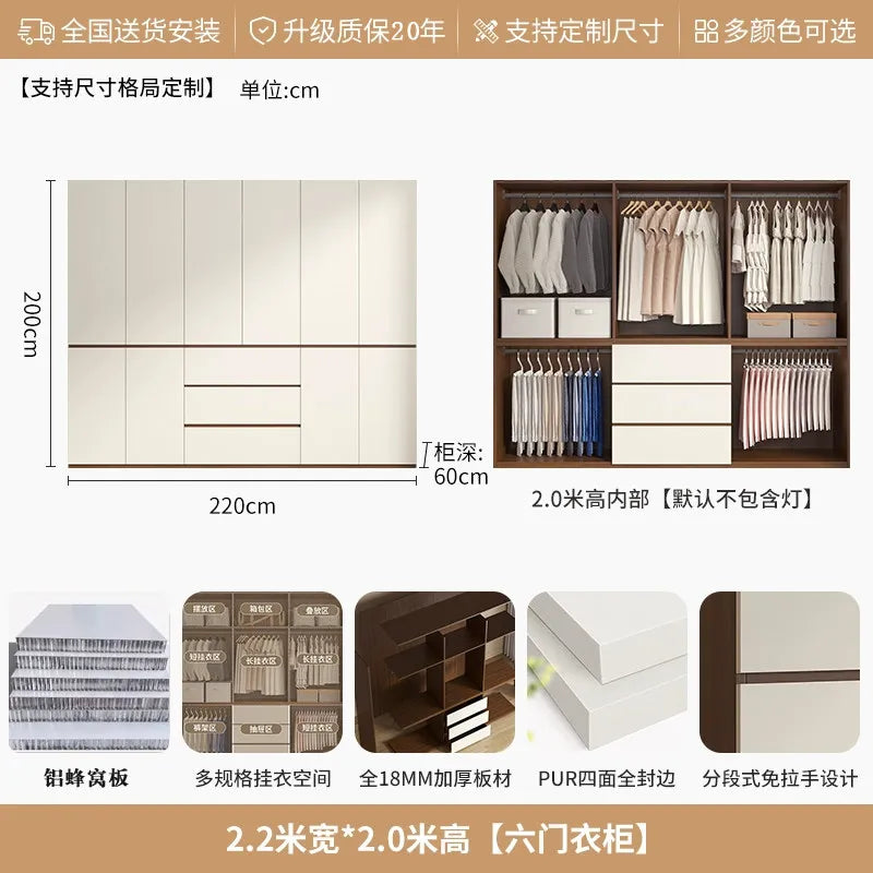 Luxury Nordic Modern Metal Wardrobe with Storage Drawers – Adult Bedroom Closet Furniture