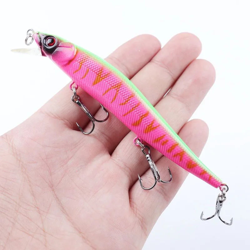 FFLYBG 11.5cm/14g Artificial Bionic Minnow Fishing Lure – Hard Bait with 3D Eyes, Treble Hooks & Realistic Swim Action (5/10 Pcs Set)