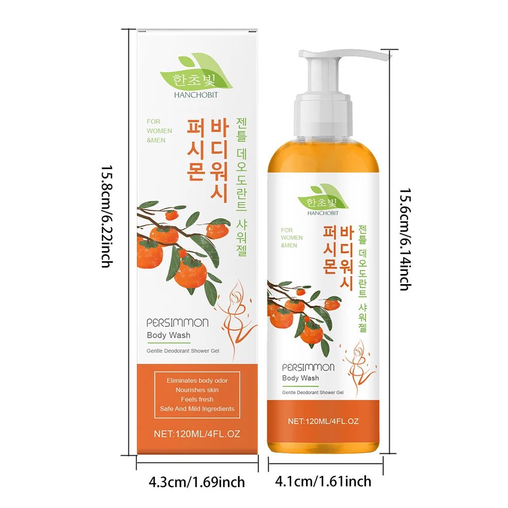 Persimmon Moisturizing Body Wash 120ml – Natural Deodorant Shower Gel for Odor Control & Soft Skin