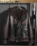 Men’s Natural Sheepskin Leather Jacket with Real Fur Hood – Winter Wool Lined Fur Coat thumbnail 22