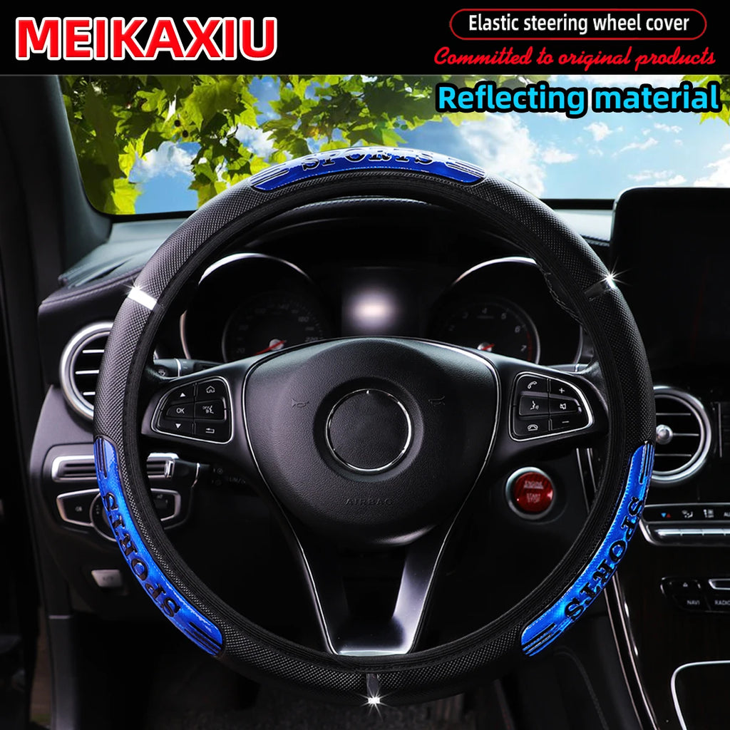 MEIKAXIU Reflective Dynamic Imitation Metal Strip Car Steering Wheel Cover – No Inner Ring Design