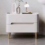 Luxury Modern Nightstand with Drawer, Glossy Marble Top, Gold Metal Legs, Faux Leather Bedside Table thumbnail 1