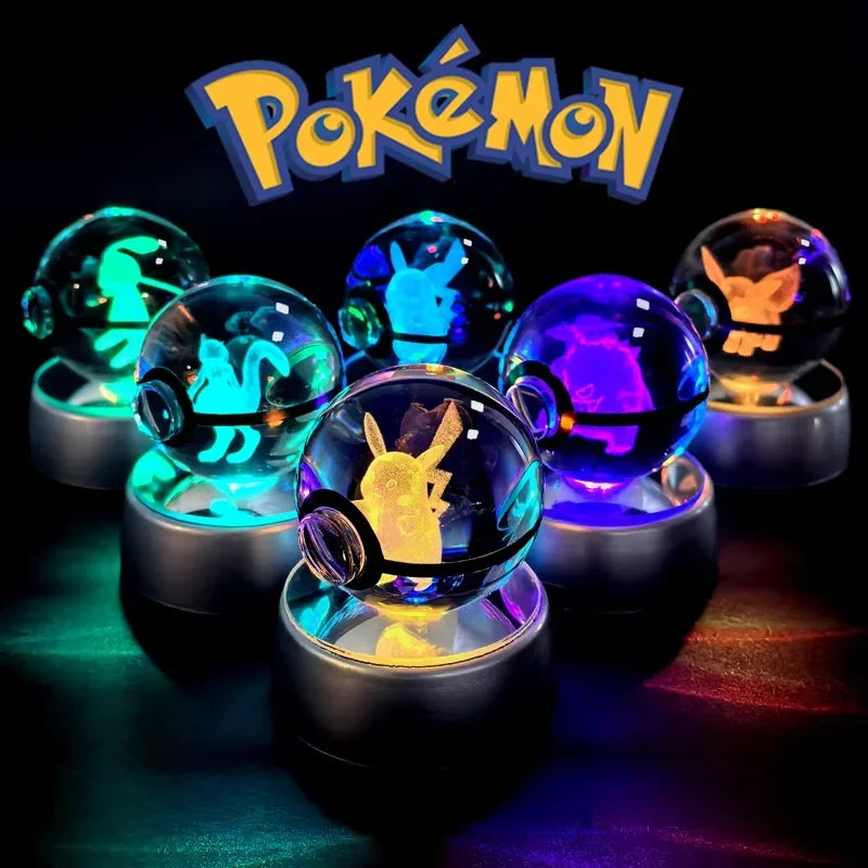 Pokemon 5cm Crystal Ball 3D LED Night Light – Pikachu, Charizard, Gengar & Eevee Gift Model