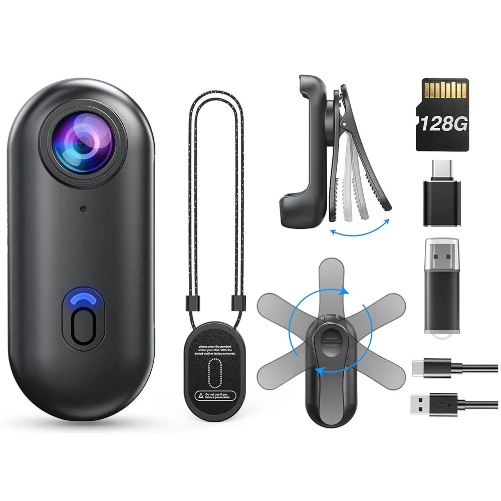 4K Mini Body Camera 1080P Wearable Recorder with 128GB Support and Rotatable Clip
