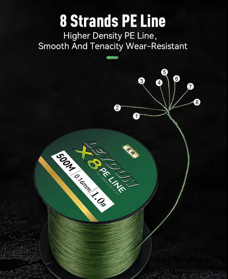 LEYDUN 500m 8-Strand Braided PE Fishing Line – Ultra Strong, Smooth & Durable Multifilament Line