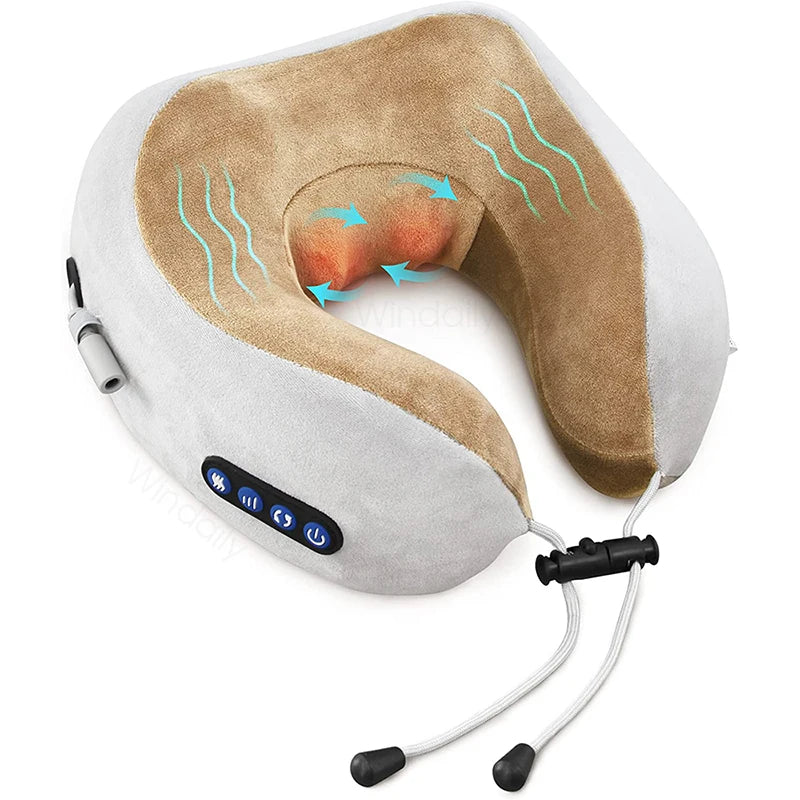 Electric 3D Kneading Shiatsu Neck Massager U-Shaped Pillow with Heat and Vibration – Memory Foam Cervical and Shoulder Pain Relief