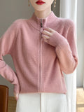 100% Wool Women’s Zipper Turtleneck Sweater – Casual Loose Knit Cardigan for Autumn/Winter thumbnail 23