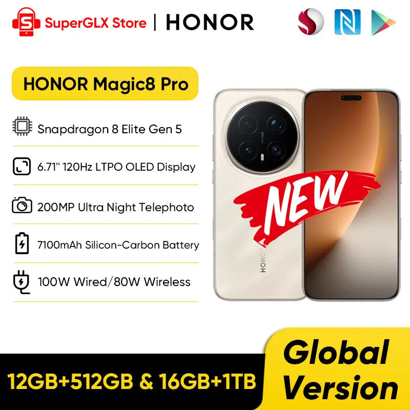 Global Version HONOR Magic8 Pro 6.71'' 120Hz OLED, Snapdragon 8 Elite Gen 5, 7100mAh Battery, 100W SuperCharge Smartphone