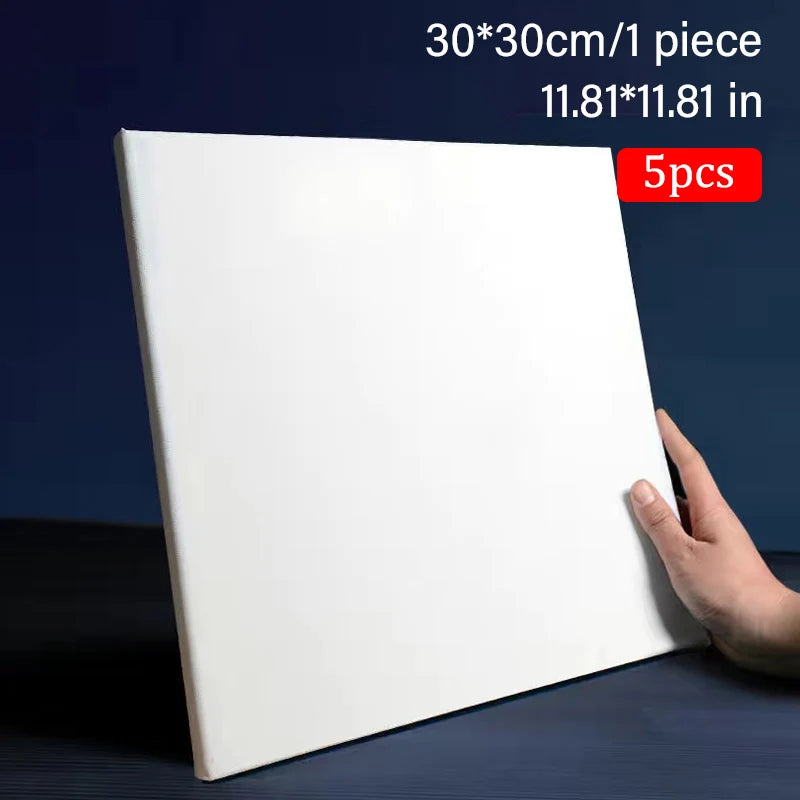 5pcs White Blank Square Artist Canvas Wooden Frame Cotton Boards for Oil, Acrylic & Watercolor Painting