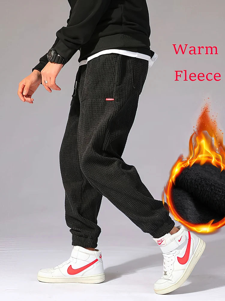 Men’s Corduroy Jogger Pants – Tech Fleece Harem Sweatpants, Casual High Street Trousers