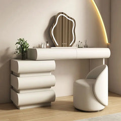 Mirror Drawers Vanity Table with Chair – Modern Bedroom Makeup Storage Organizer