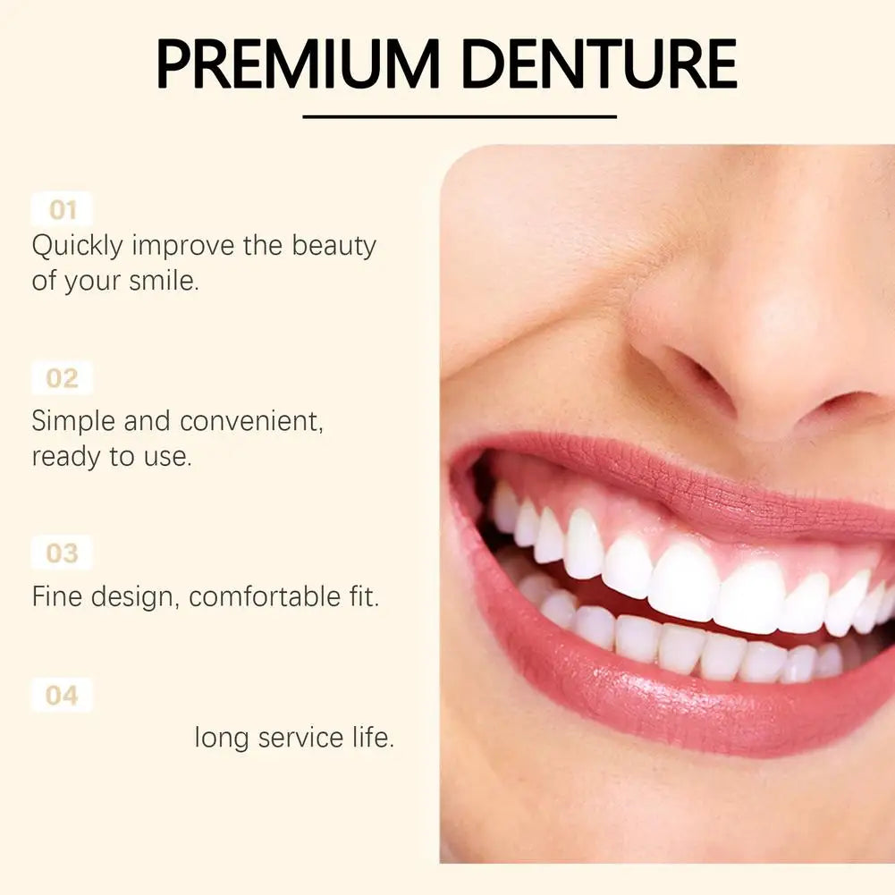 Full Denture Fake Teeth Set with Silicone Upper & Lower Veneers – Natural Fit Smile Kit with Adhesive Gel
