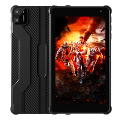 Black tablet case with a graphic design of soldiers in a fiery landscape on a white background