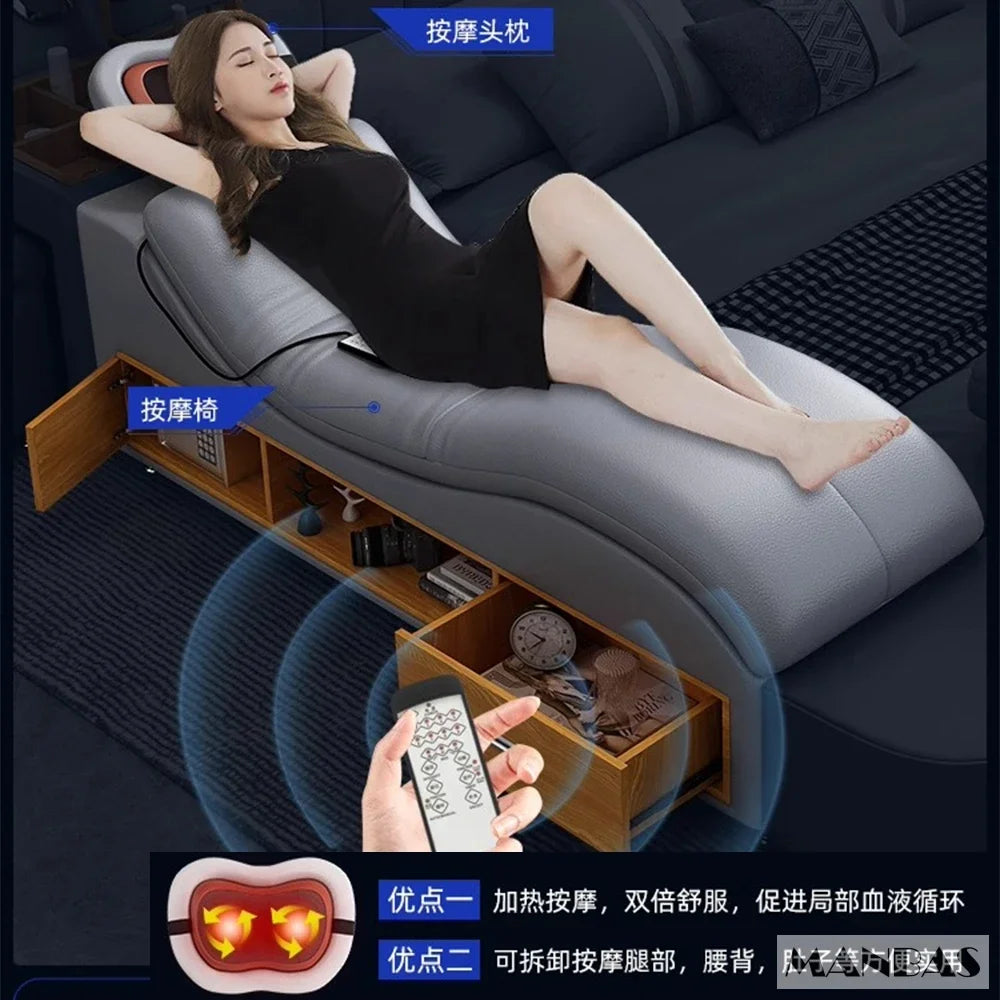 MANBAS Luxury King Size Genuine Leather Smart Bed with Massage, Storage, USB & Projector