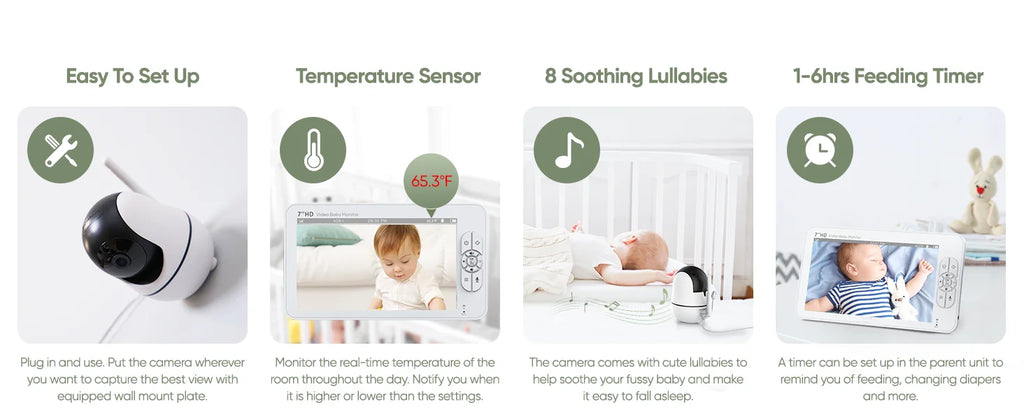 SM70V2 7" 1080P HD Split Screen Video Baby Monitor with Two Cameras – Hack Proof, Remote Zoom/Pan/Tilt, 4000mAh Battery