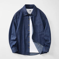 Men’s Casual Cargo Denim Shirt – Heavyweight Vintage Button-Down Workwear Shirt