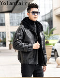 Men’s Natural Sheepskin Leather Jacket with Real Fur Hood – Winter Wool Lined Fur Coat thumbnail 18