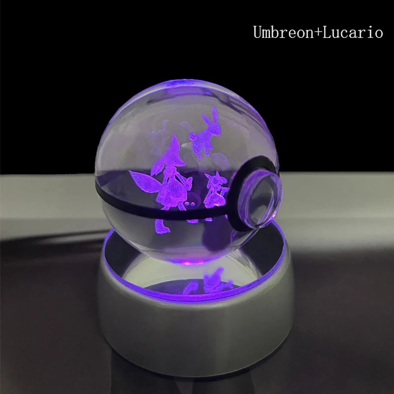Pokemon 5cm Crystal Ball 3D LED Night Light – Pikachu, Charizard, Gengar & Eevee Gift Model
