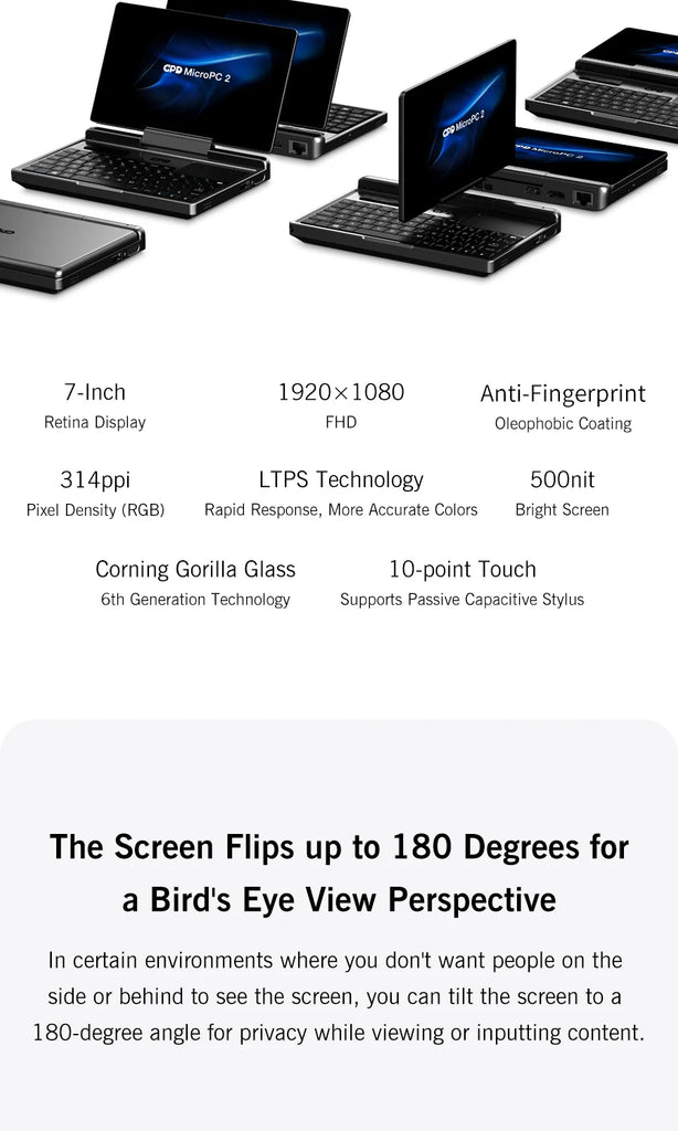 GPD MicroPC 2 Handheld Mini Laptop 7" Touch Screen 16GB RAM 512GB SSD Windows 11