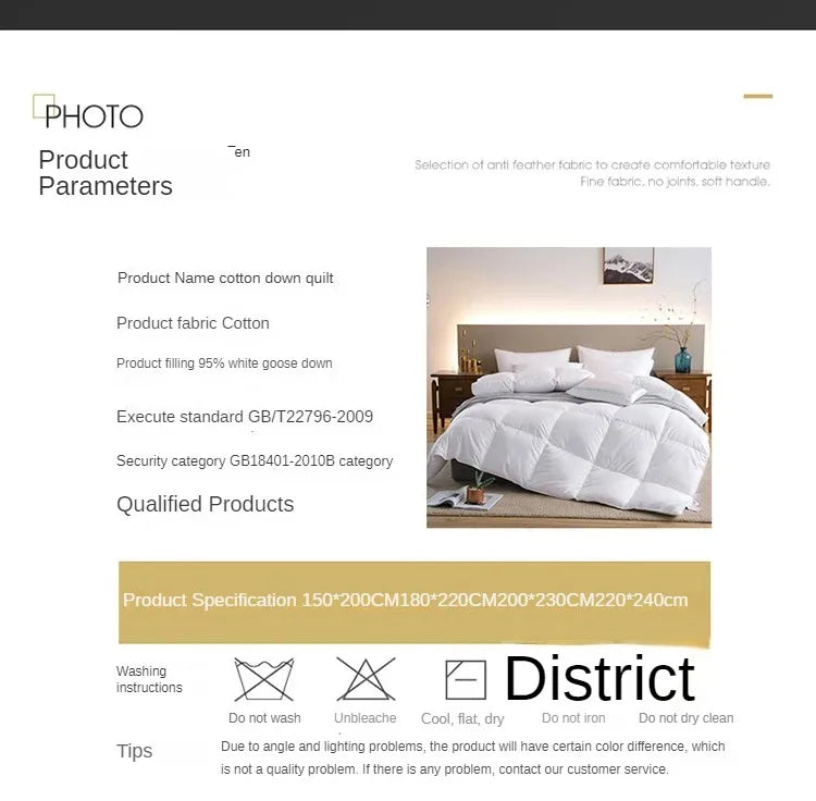 Five-Star Hotel Style Goose Down Duvet – Warm Winter Quilt for Single & Double Beds – Soft Quilted Polyester Comforter 150x200cm to 200x230cm