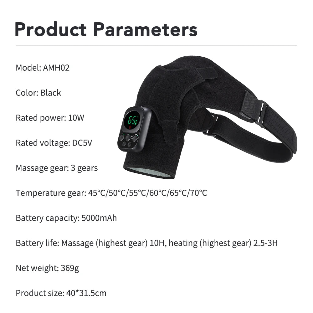 Wireless Shoulder Heating Pad With Massage 6 Temperature Levels App Control 5000mAh Battery AMH02