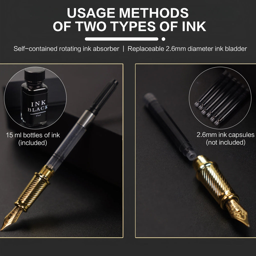Exquisite Resin Fountain Pen Set 0.5mm Medium Nib with 15ml Ink Gift Box – Luxury Metal Calligraphy & Office Writing Pen