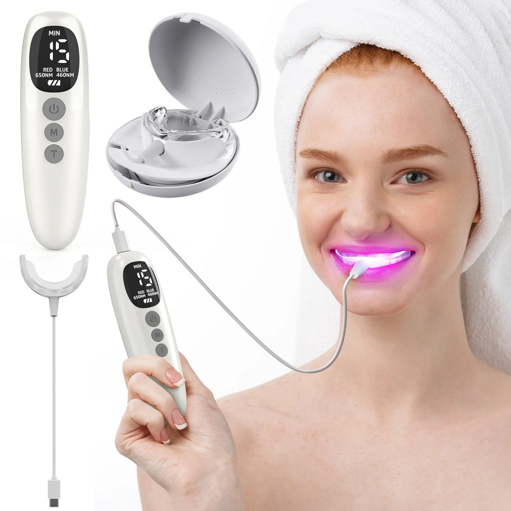Teeth Whitening Accelerator 650nm Red and Blue LED Light Therapy Device for Gum Health and Oral Care
