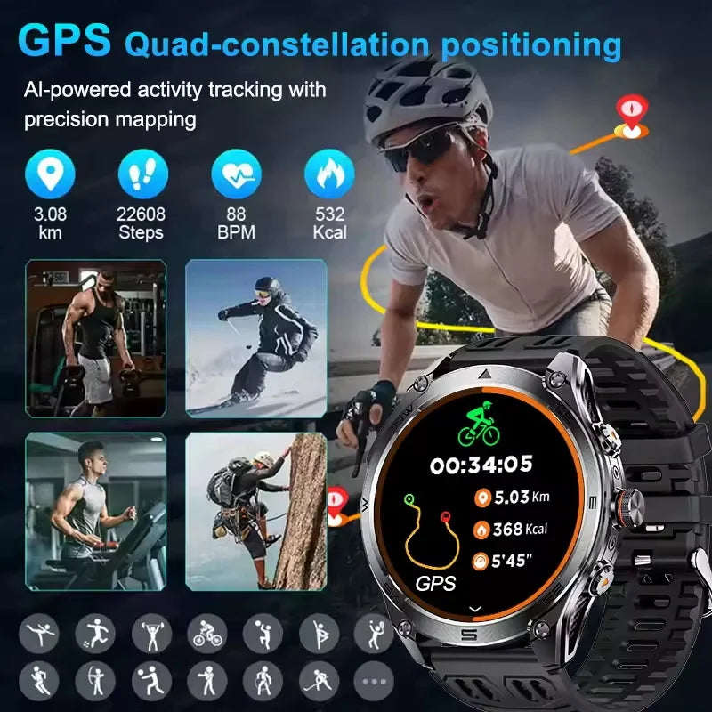 GUHUAVMI Professional GPS Outdoor Smartwatch – Military Grade, 1000mAh Battery, 10ATM Waterproof
