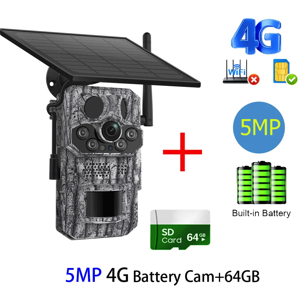 INQMEGA4G 2K 5MP PIR Motion Sensor Hunting Trail Camera with Night Vision & Solar Battery – IP66 Waterproof