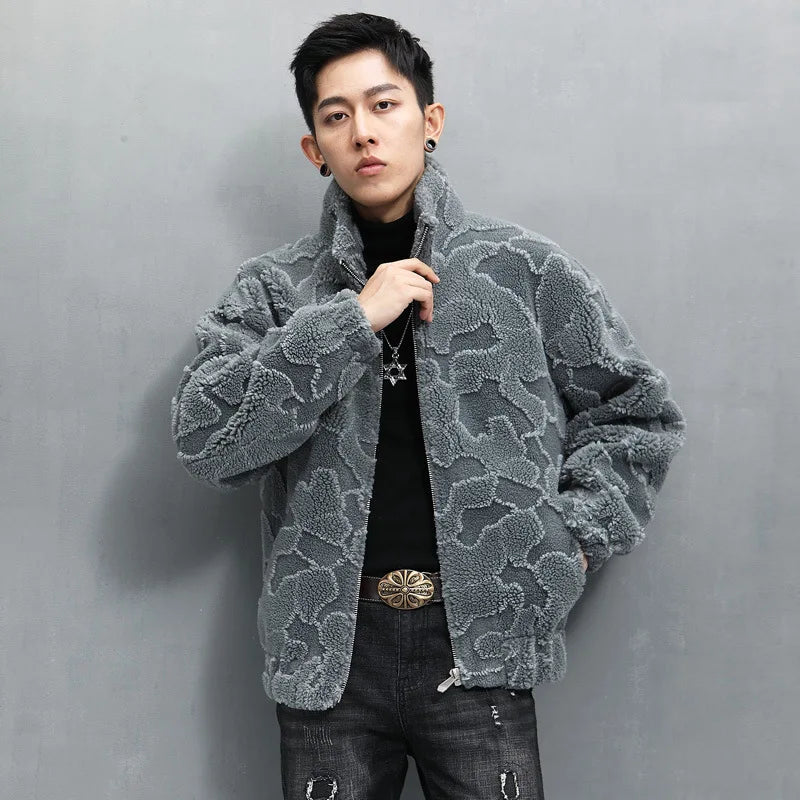 Nature Wool Men’s Real Fur Shearling Coat – Winter Leather Jacket, Loose Fit, Short Style
