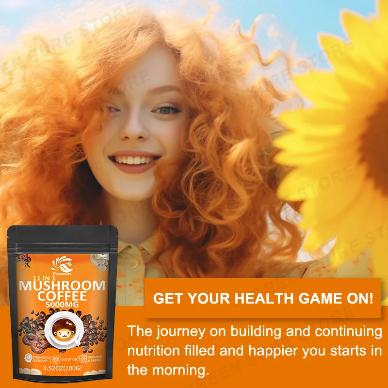 Mushroom Coffee With 11 Superfood Mushrooms including Lion's Mane, Reishi, Chaga, Cordyceps For Energy, Focus, Memory & Immunity