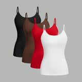 4-Pack Women’s Solid Color Camisole Tank Tops – Adjustable Strap Sleeveless Summer Vests thumbnail 1