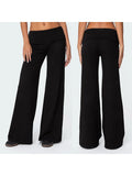 Casual Wide Leg Sweatpants for Women – Fold Over Low Rise Flare Yoga & Lounge Pants thumbnail 10