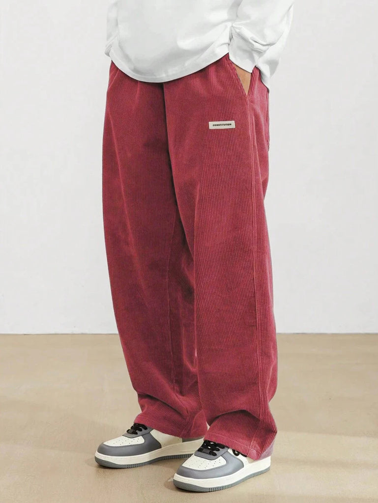 Autumn Men’s Corduroy Casual Pants – Loose Fit Straight Leg Streetwear with Elastic Waist
