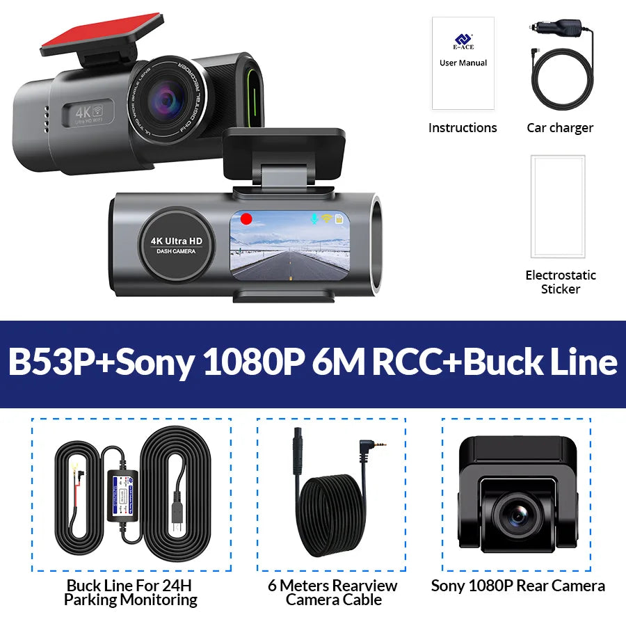 Dash Cam 4K UHD Car DVR with Night Vision, Built-In Wi-Fi, GPS & 24H Parking