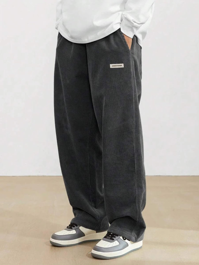 Autumn Men’s Corduroy Casual Pants – Loose Fit Straight Leg Streetwear with Elastic Waist