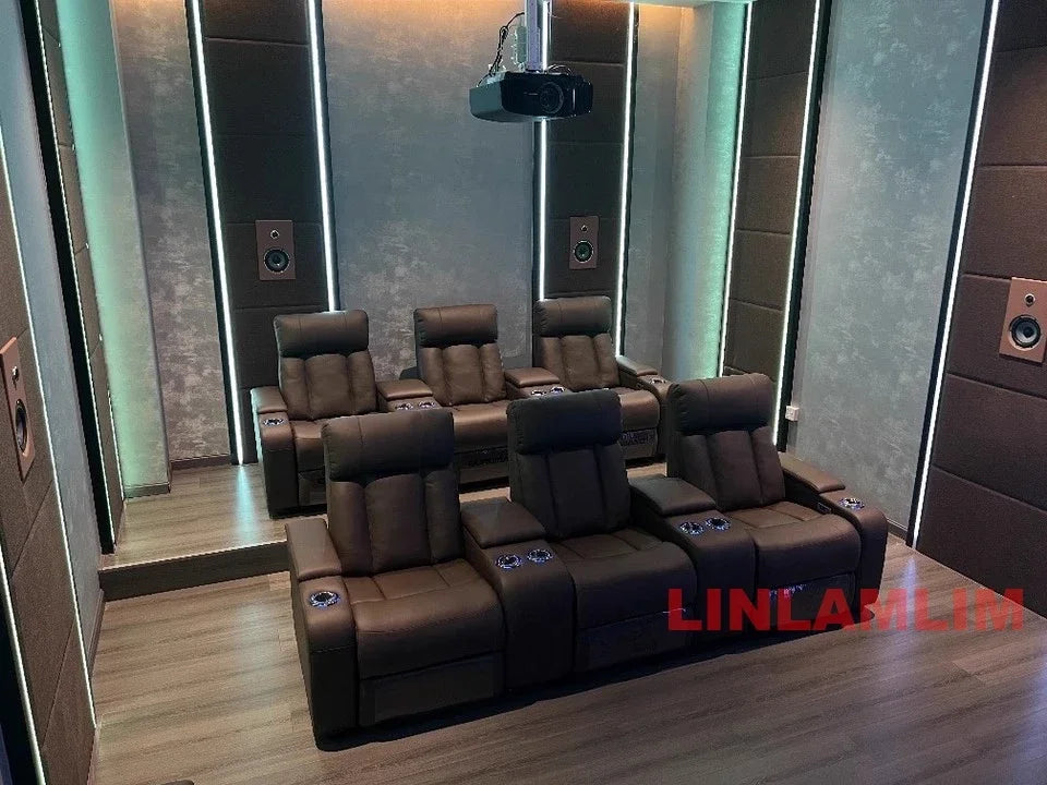 MINGDIBAO Luxury Electric Recliner Cinema Chair with LED Lighting & Cup Holder – Genuine Leather Home Theater Seating