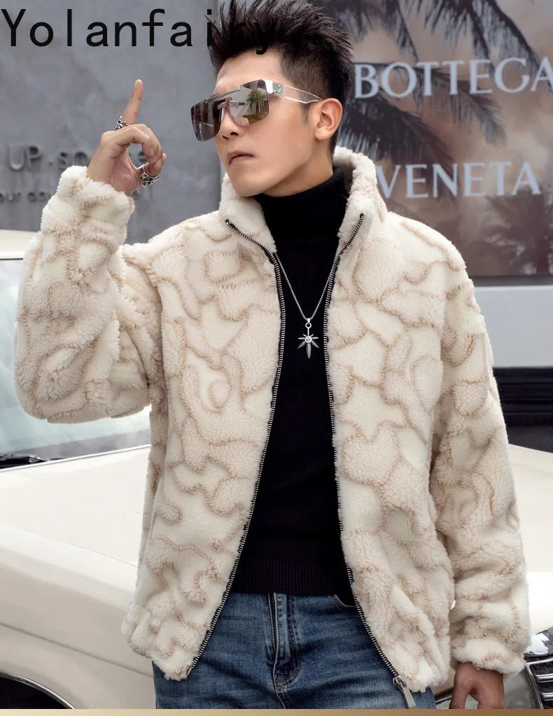 Nature Wool Men’s Real Fur Shearling Coat – Winter Leather Jacket, Loose Fit, Short Style