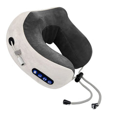 Gray and beige neck massager with control panel on a white background