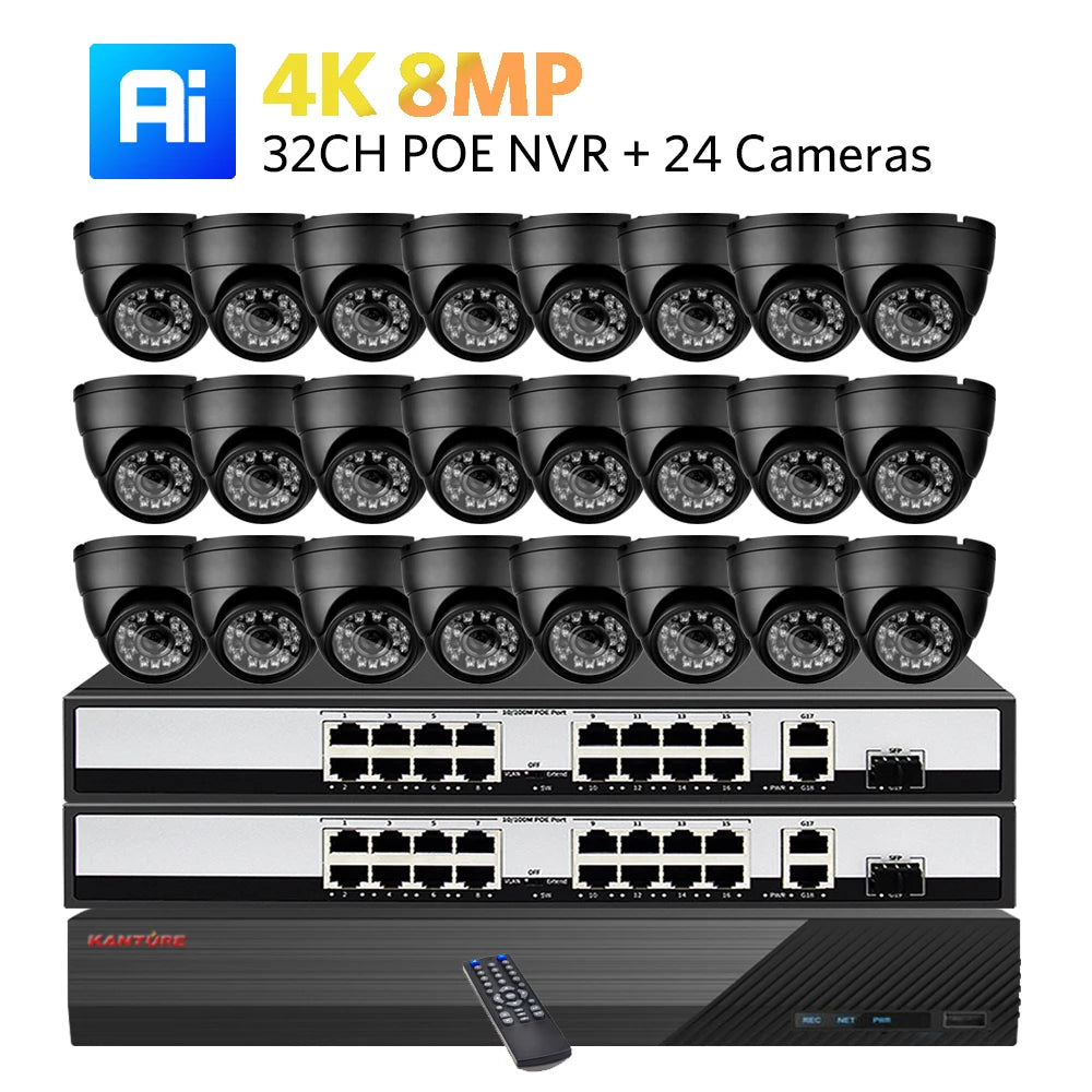 KANTURE 32CH 8MP 4K CCTV Camera System with AI Human Detection – Indoor & Outdoor POE Dome Cameras, Night Vision Security Kit