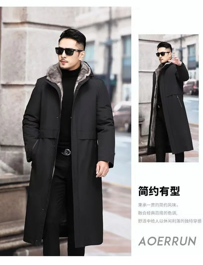 Men’s Detachable Fur One-Piece Winter Coat – Thick Faux Mink Fur Lined